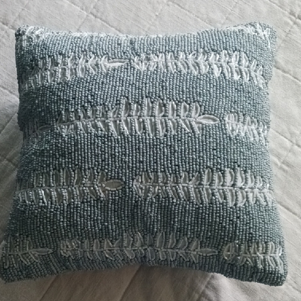 Elegant Gray Beaded Throw Pillow